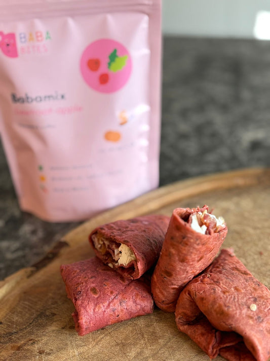 Wrap van rode biet en appel met geitenkaas en spek (4 stuks)